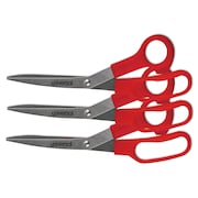 UNIVERSAL Stainless Steel Scissors, 7 3/4" Length, 3" Cut, Bent Handle, Red, PK3 UNV92019